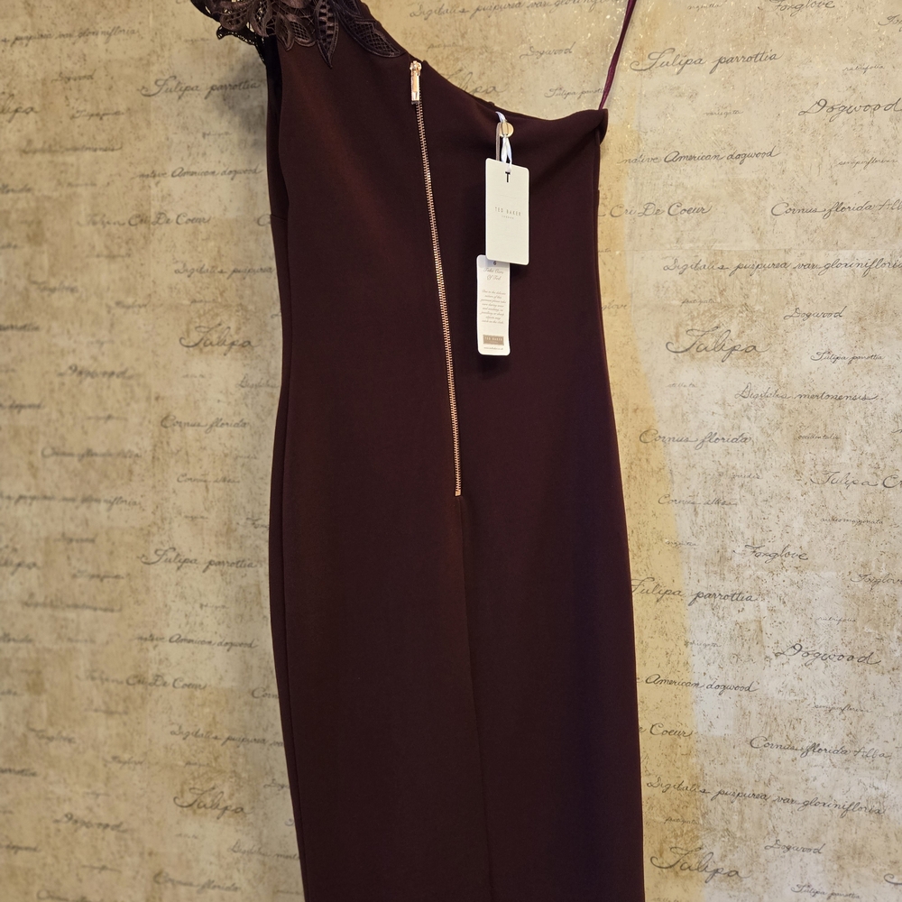Ted Baker Jalis Lace ONE Shoulder Burdundy Dress NWT Ted size 1 US size 4 - Picture 8 of 11
